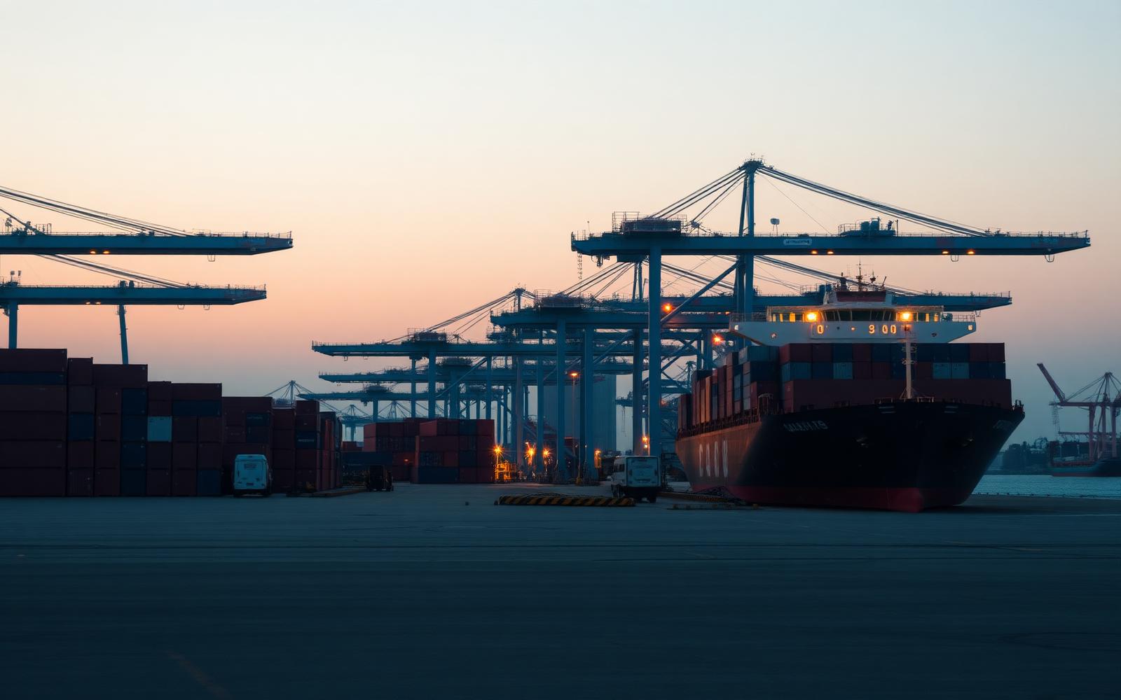 Shipping port with containers